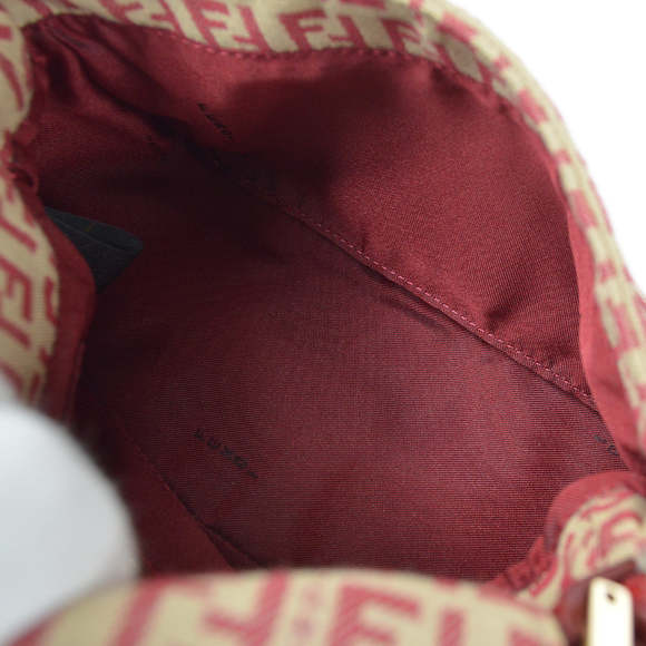 FENDI Zucchino Mamma Baguette Mini Handbag Red Beige 97827 - Picture 7 of 10
